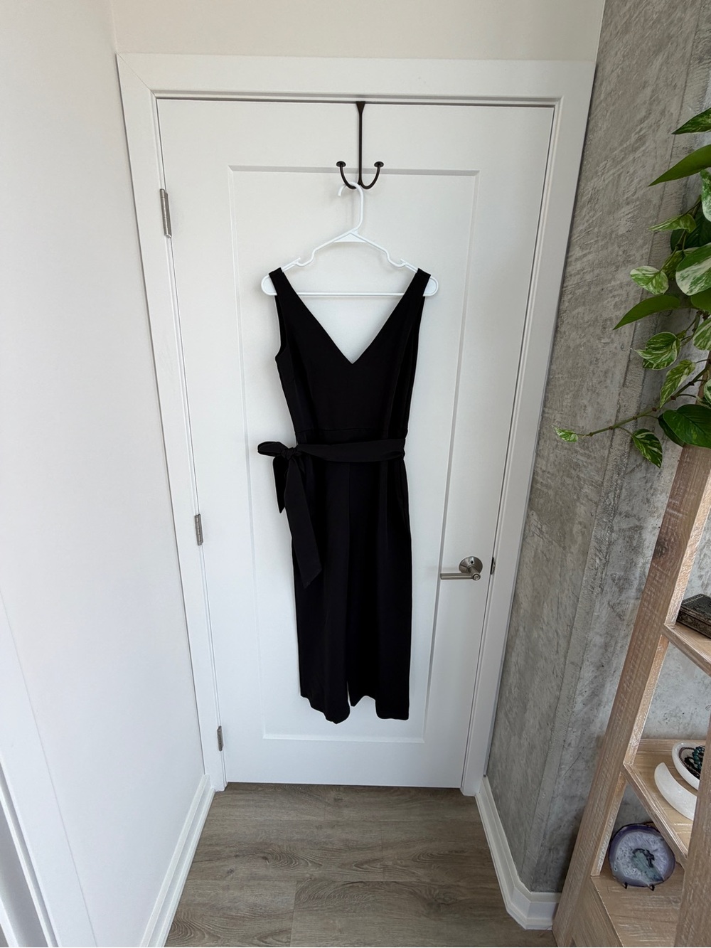 Sam Edelman Black V-Neck Midi Dress with Waist Tie
